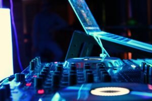 Close-up of a professional DJ sound and visual controller